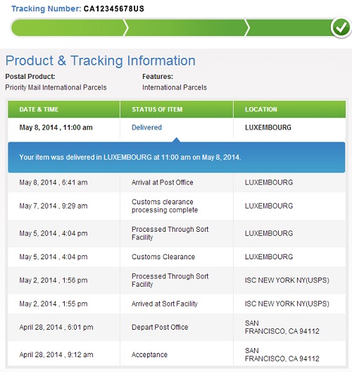 USPS International Tracking Shipments